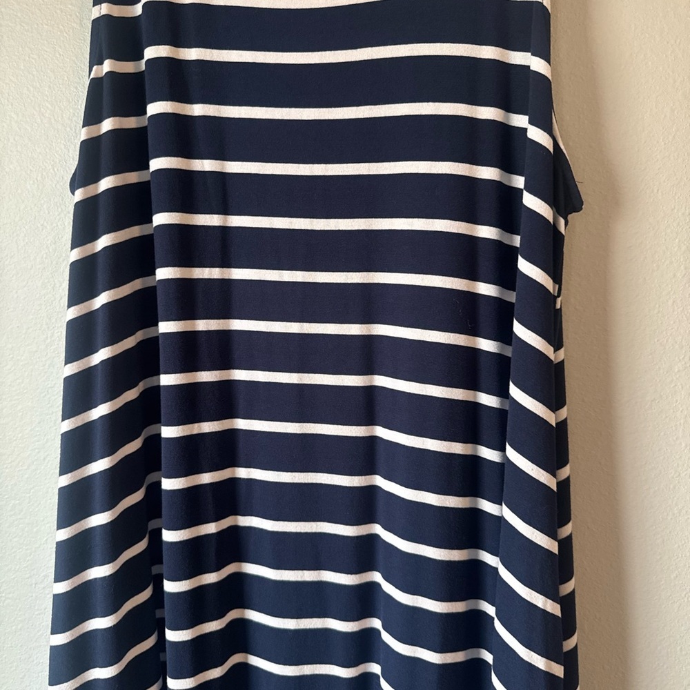 Navy and White Striped Sleeveless Dress - Picture 2 of 4